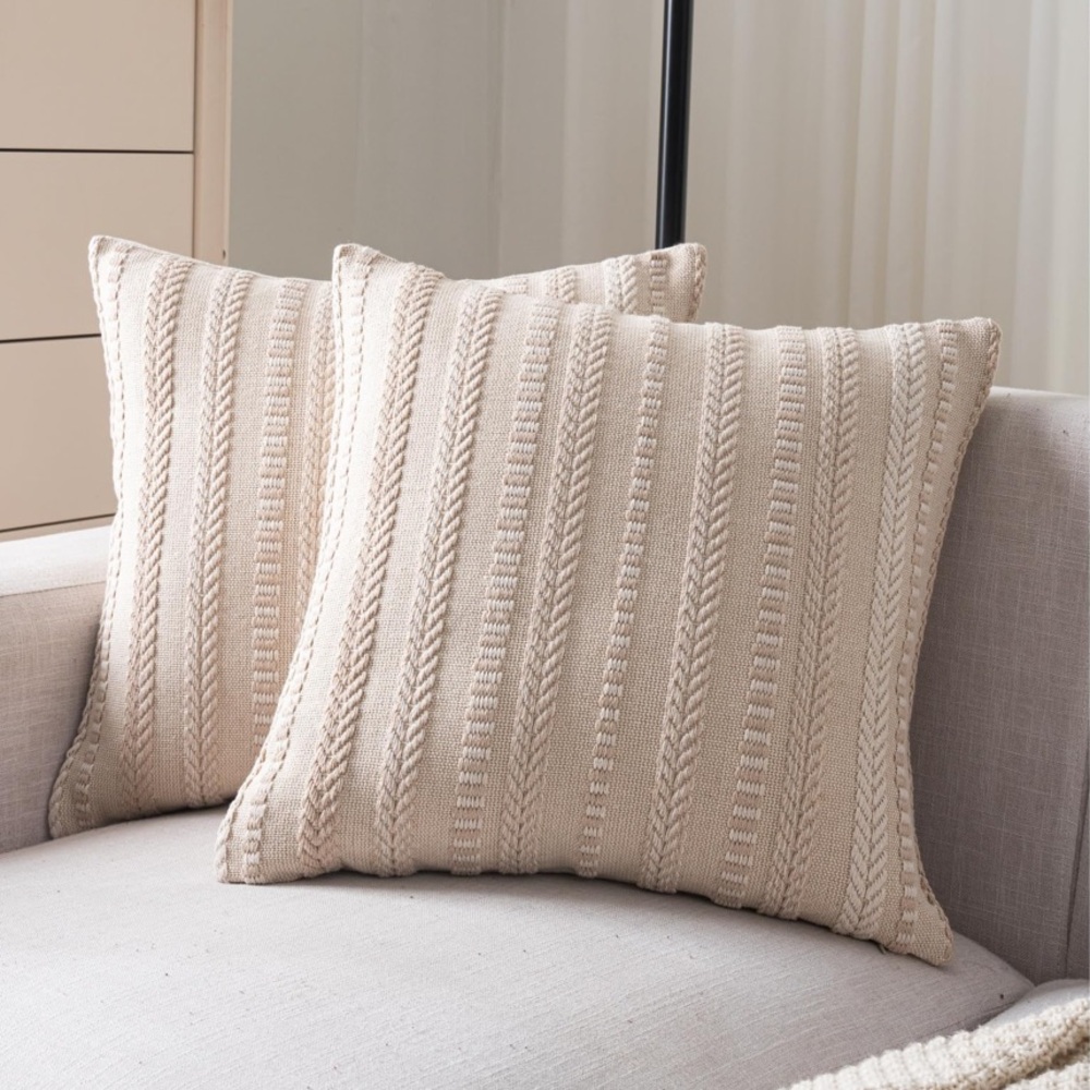 Cream Textured Throw Pillow Covers-Pack of 2